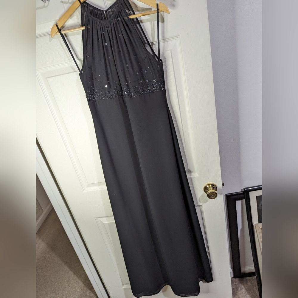Michaelangelo black halter maxi dress evening sleeveless size 6 Read Condition
